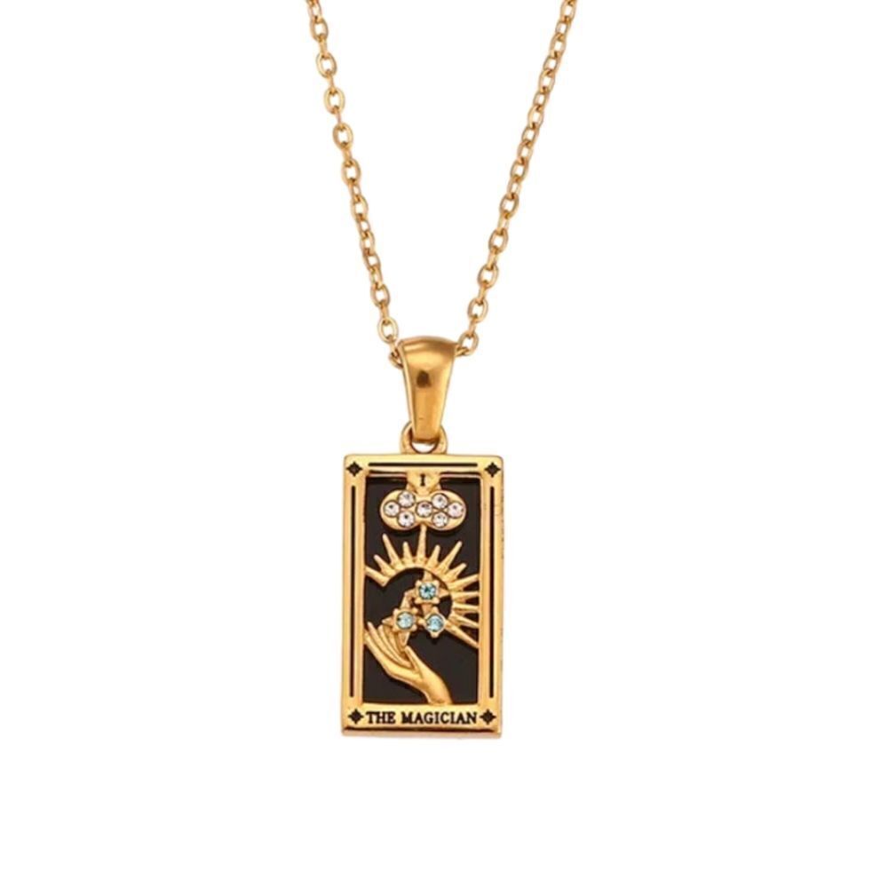 18K Gold Plated Stainless Steel Zircon Crystal "The Magician" Tarot Necklace